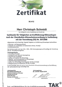 Zertifikat KFZ Klimaanlagen